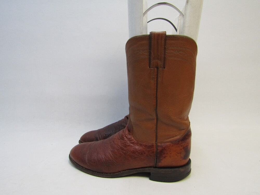 JUSTIN Mens Size 7.5 D Brown Leather Ostrich Western Cowboy Roper Boots